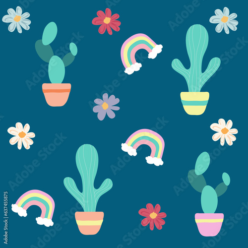 Cute Cactus Flower Rainbow Illustration Art Decoration 
