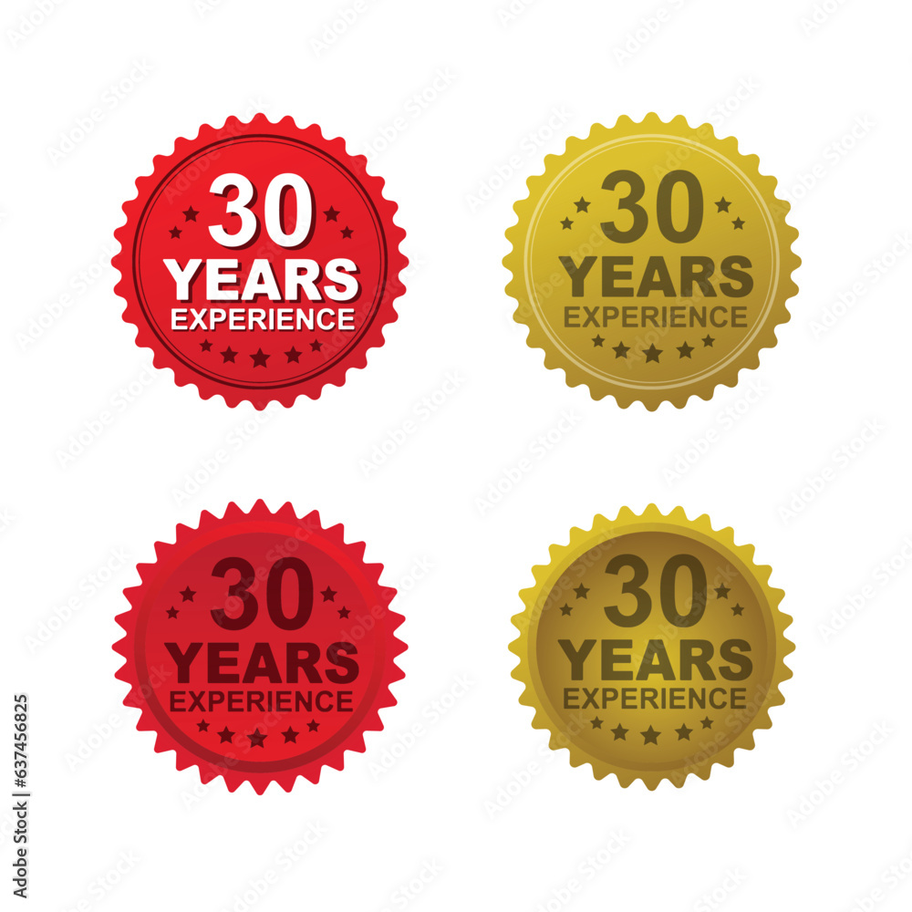 Red, Golden 30 years of experience in badge, sticker, icon scalable vector art design Red, Golden 30 years of experience in badge, sticker, icon scalable vector art design