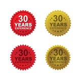 Red, Golden 30 years of experience in badge, sticker, icon scalable vector art design