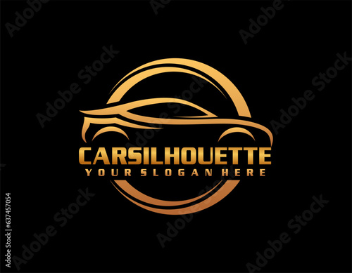 Auto style car logo design with concept sports vehicle icon silhouette on light grey background. Vector illustration.