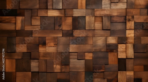 Tabulated wood surface with long boards lined up. Wooden planks texture. Dark neutral tones. Ai generative photo