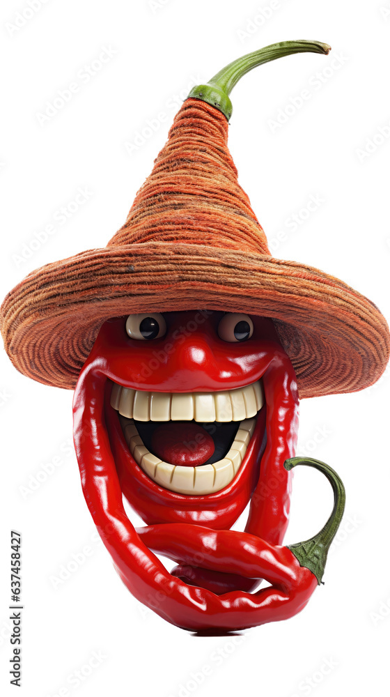 a Chili pepper face with a Sombrero hat in a Mexican Foodthemed