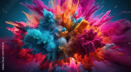 Explosion of pink and blue powder. Freeze motion of exploding colored powder.