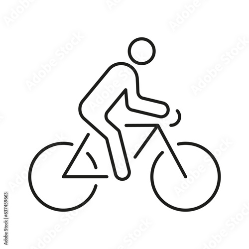 Cyclist on Bike Line Icon. Man on Mountain Bicycle Linear Pictogram. Professional Rider on Cycle Sport Race Outline Symbol. Outdoor Activity Sign. Editable Stroke. Isolated Vector Illustration