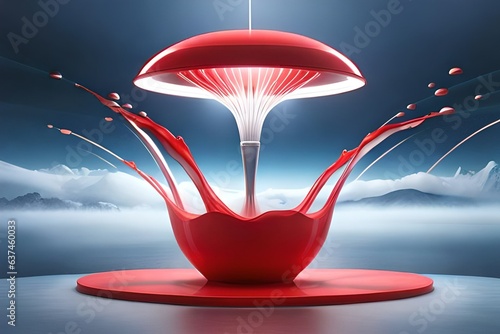 the product display stand and red water splashing on background.3D rendering