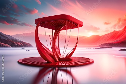 the product display stand and red water splashing on background.3D rendering