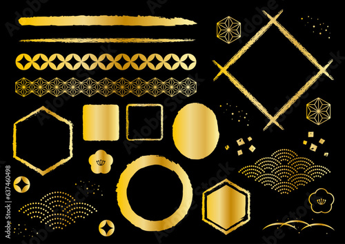 和風　素材　セット　シンプル　金色　イラスト　ベクター