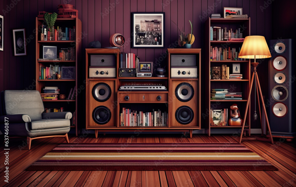 retro tv and audio equipment in the room created with Generative AI technology