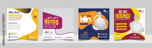We are hiring job vacancy social media post template set. vacant recruitment marketing web banner square flyer design.