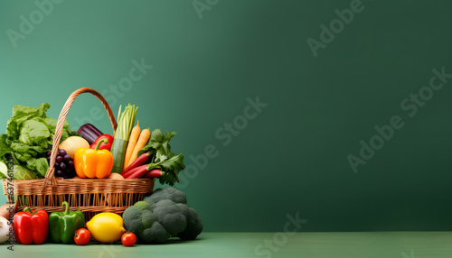 copy space background shopping basket with many kind of vegetable photo