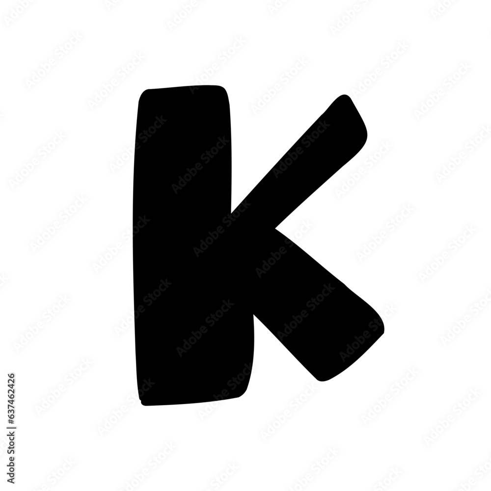 Bold K letter latin english in doodle hand drawn style isolated on white background. For logo, presentation, branding, education, font, signboard, lettering. Bold K letter latin english in doodle hand drawn style isolated on white background. For logo, presentation, branding, education, font, signboard, lettering.