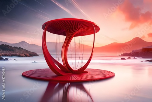 the product display stand and red water splashing on background.3D rendering