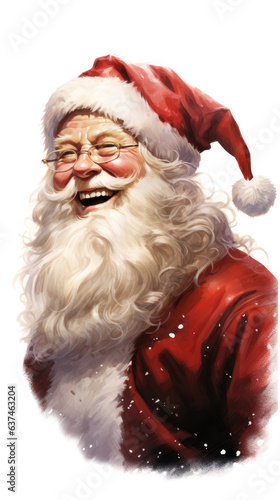 Santa Claus laughing portrait, frontal view in a jovial Christma-themed, illustration in a PNG, cutout, and isolated. Generative ai