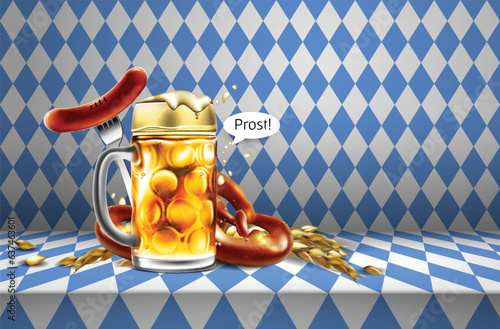 Design poster  for traditional beer festival Oktoberfest. Highly detailed illustration.