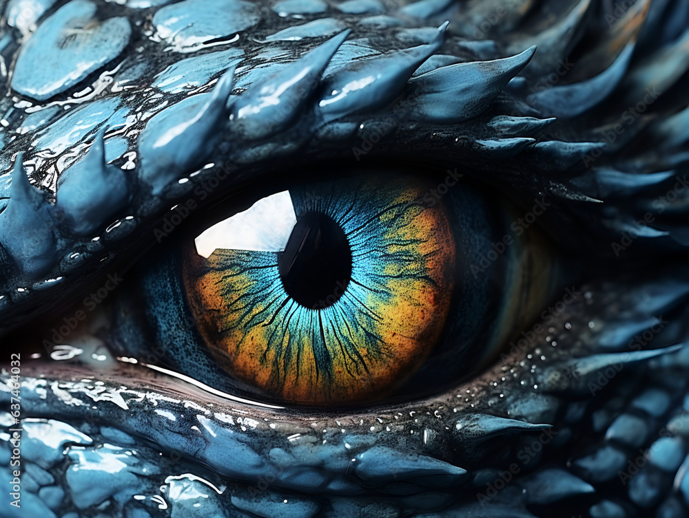 Blue dragon eye. Blue yellow eye of a Dragon. Blue eyes. Mythological