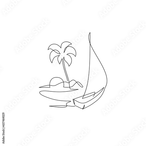 One line drawing tropical oasis island concept