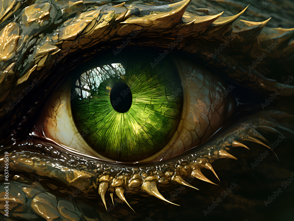 Green dragon eye. Green human eye of a wooden Dragon. Green eyes