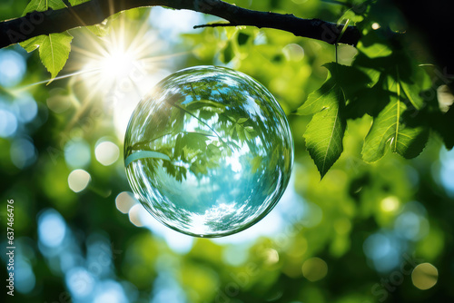 Enchanting Moments in Nature: Clear Transparent Bubble Captured Under a Majestic Tree Canopy