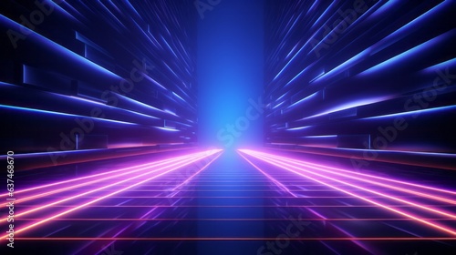 abstract futuristic background with purple and blue glowing neon moving high speed wave lines. AI generative.