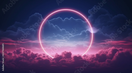Abstract of glowing clouds circle frame illustration. AI generative.