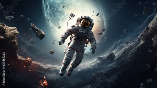 Astronaut in moon. AI generative. © vadymstock