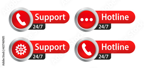 Feedback buttons set icon. Handset, call, correspondence, setting, gears, support, hotline, service center. Contact us concept. Vector line icon for Business and Advertising. Vector illustration