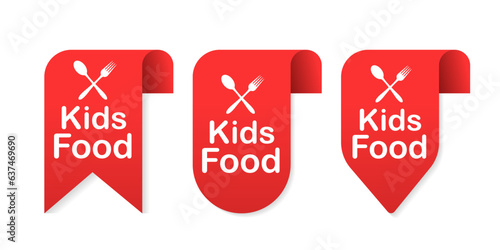 Kids food red sticker isolated on a white background. Vector illustration