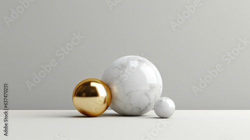 Clean of 3d render of gold and marble ball. AI generative.