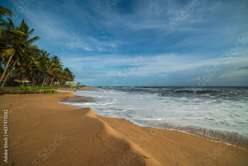 Fototapeta Naklejka Na Ścianę i Meble -  Beach with palm trees and sea, Beautiful seascape 