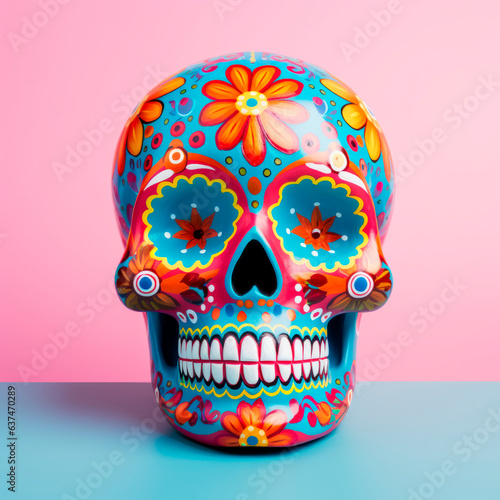 Fotografia Sugar skull for the Day of the Dead on a bright background
