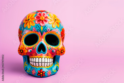 Sugar skull for the Day of the Dead on a bright background. Traditions. Mexico. Minimalism. photo