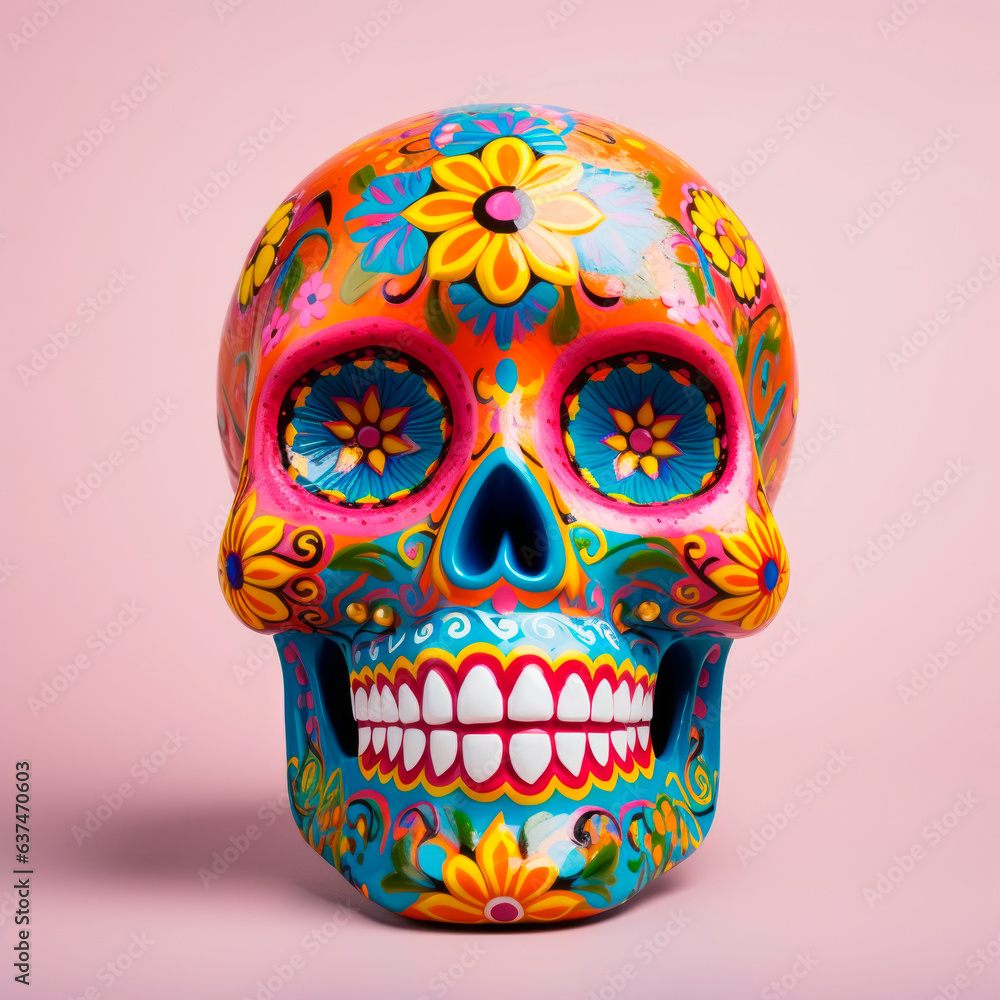 Sugar skull for the Day of the Dead on a bright background. Traditions. Mexico. Minimalism.