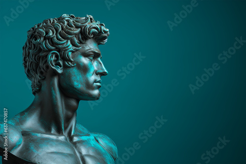 Bronze statue on a blue background