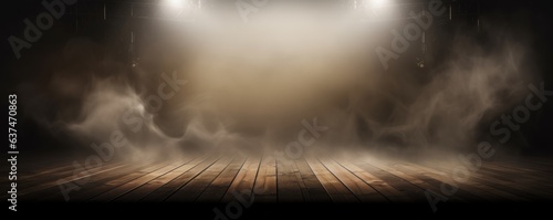 Empty misty dark stage background  fog  and brown spotlights. Showcasing artistic works and products. AI generative.