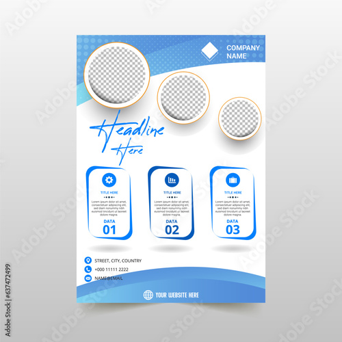 Modern Curved Blue Business Flyer Template With Abstract Shapes
