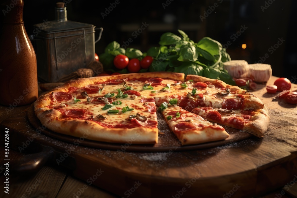 pizza on black background, AI Generated