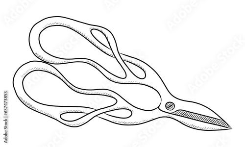 BLACK VECTOR ISOLATED ON A WHITE BACKGROUND DOODLE ILLUSTRATION OF GARDEN SCISSORS