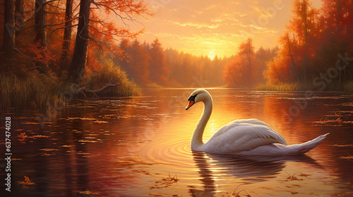 swan on the lake at sunset