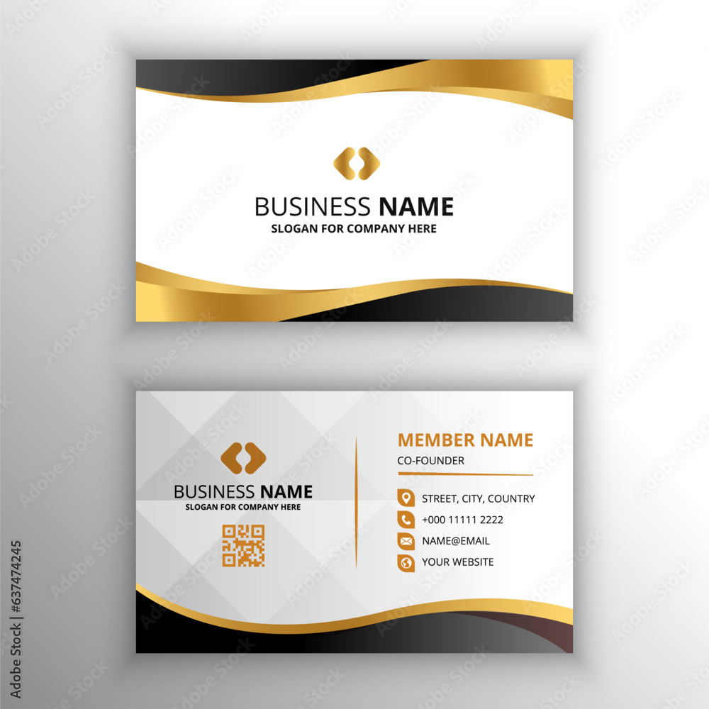 Fototapeta premium Modern Golden and Black Curved Business Card Template