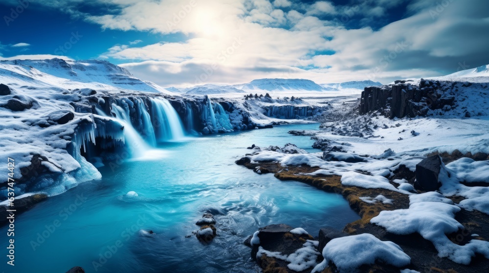 Iceland the Country of Vulcans, Hot Springs, Ice, Waterfalls, Unspoken Weather, Smokes, Glaciers, Strong Rivers, Beautiful Colorful Wild Nature, Lagoons, Amazing Animals, Aurora, generative ai