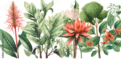 A collection of illustrations showing toxic and exotic plants. Includes many dangerous and rare plant species. Detailed and visually appealing illustrations.