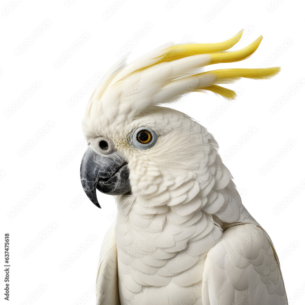 a Sulfur-Crested Cockatoo Portrait, side view in a Nature-themed, illustration in a PNG, cutout, and isolated. Generative ai a Sulfur-Crested Cockatoo Portrait, side view in a Nature-themed, illustration in a PNG, cutout, and isolated. Generative ai
