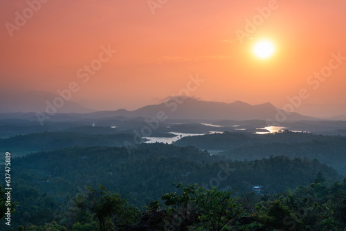 Tropical sunset view from Wayanad, Beautiful lake view with mountain sunset