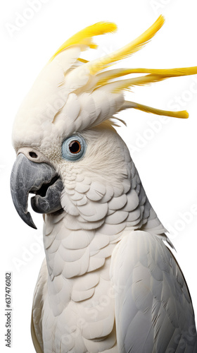a Cockatoo Parrot portrait 3/4 view in an isolated and transparent PNG in a Nature-themed, photorealistic illustration. Generative ai