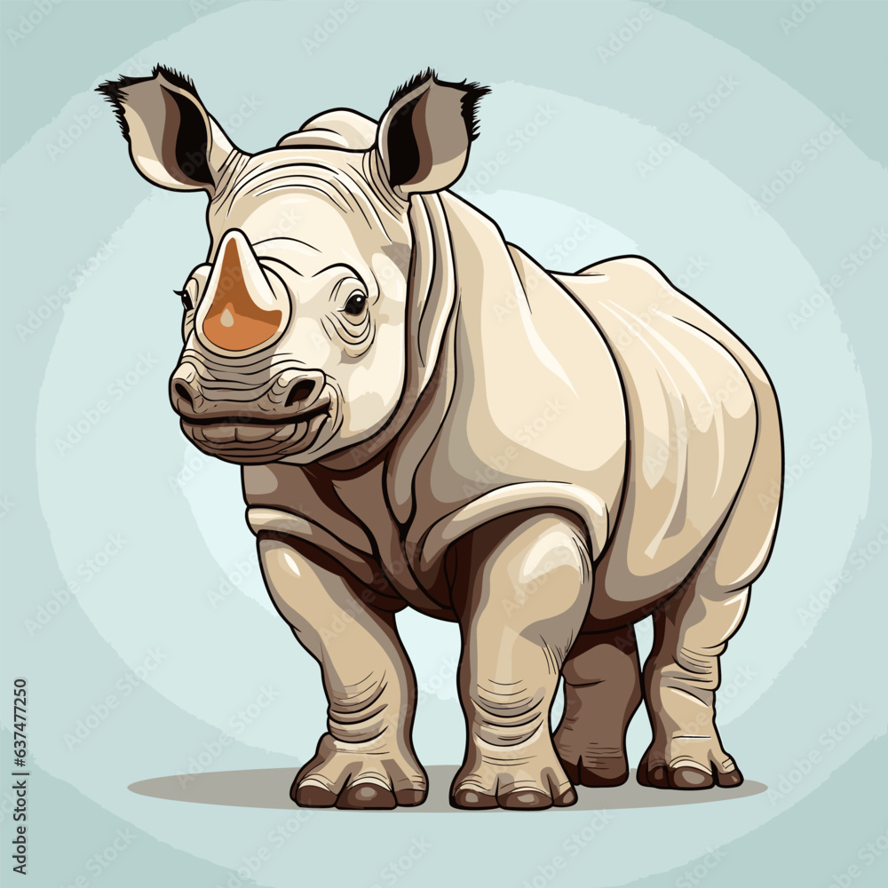 Fototapeta premium Rhinoceros. Rhino hand-drawn comic illustration. Cute vector doodle style cartoon illustration.