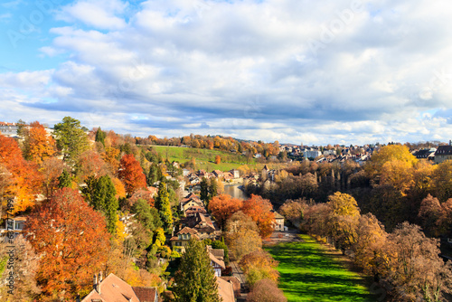 View of the Aare river at autumn in Bern, Switzerland