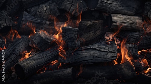 Burning wood, fire, black wood, Generative Ai