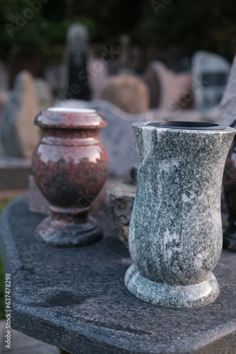 granite vases on polished granite table © Neils