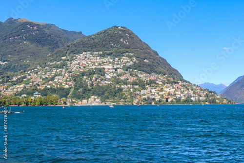 View of lake Lugano in Ticino canton, Switzerland