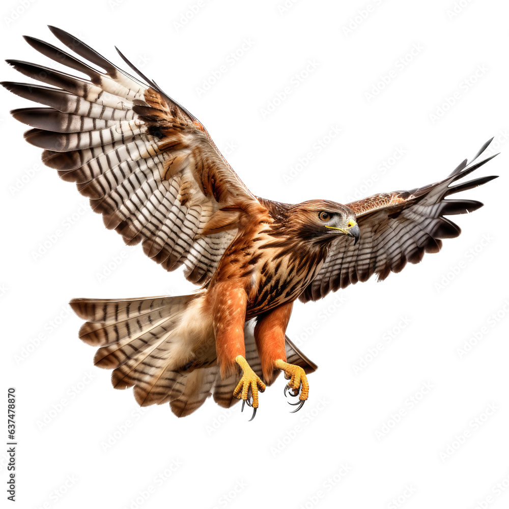 a Hawk in-flight, frontal view in a Nature-themed, photorealistic illustration in a transparent PNG, cutout, and isolated. Generative ai a Hawk in-flight, frontal view in a Nature-themed, photorealistic illustration in a transparent PNG, cutout, and isolated. Generative ai